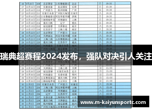 瑞典超赛程2024发布，强队对决引人关注